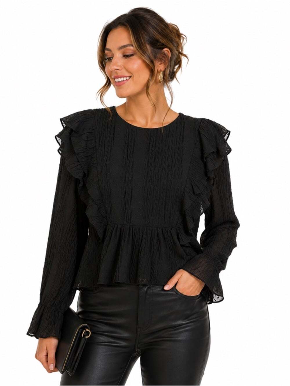 Zara Black Ruffled Blouse Size L Elegantcore Romantic Chiccore Feminine Top